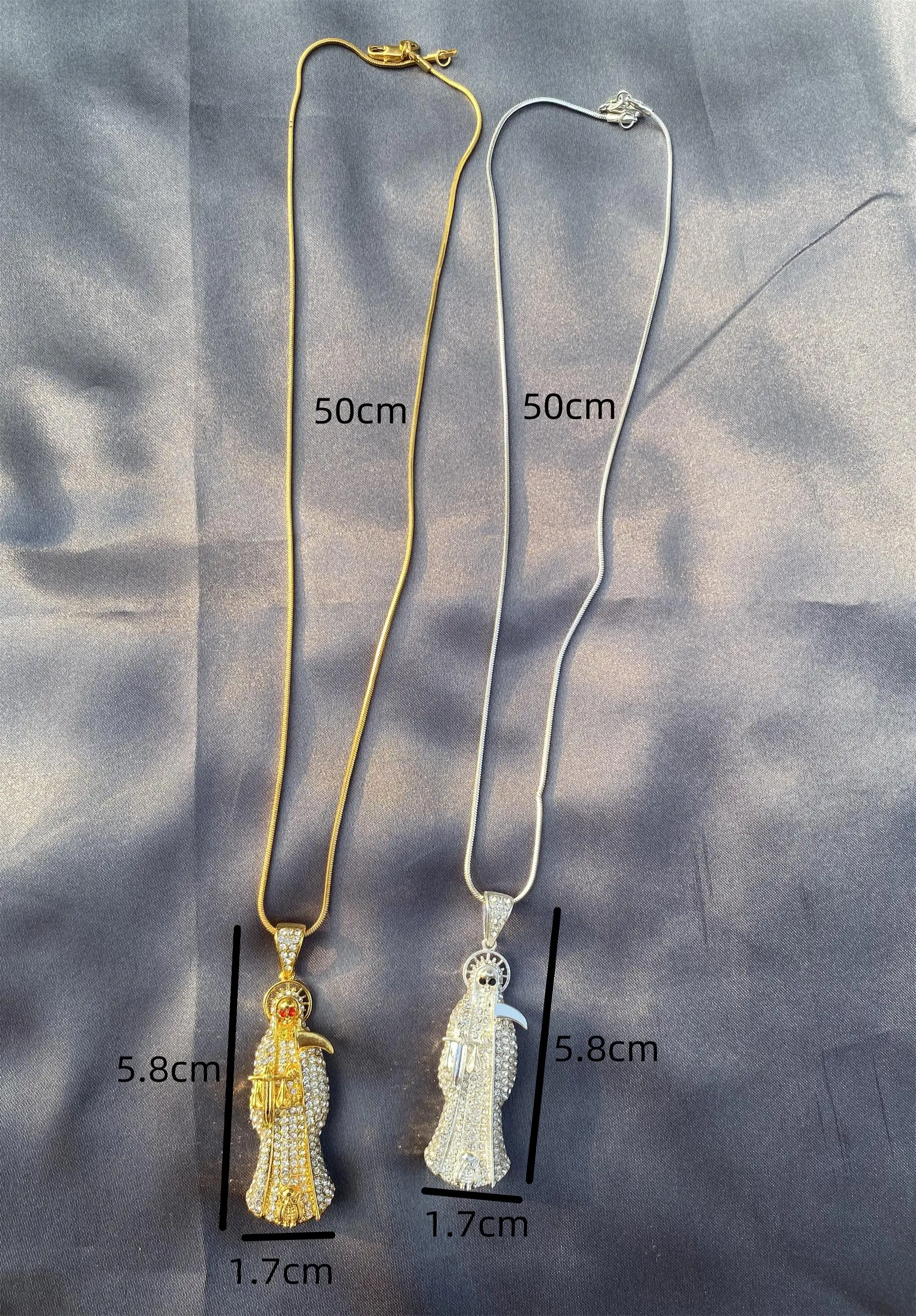 Англанг Подвеска Санта Муэрте Святая Смерть Кубический цирконий Золотистый цвет Иисус Хип-хоп Цепочка Ожерелье Блинг Парти Ювелирные изделия.