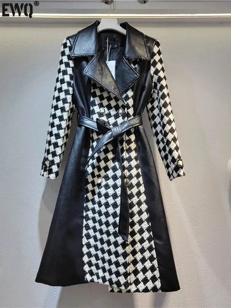 

[EWQ] High Quality Heavyweight PU Thickened Warm Long Sleeve 2023 Autumn Winter New Fashion Waist Belt Jacket Coat Tops 16U5747