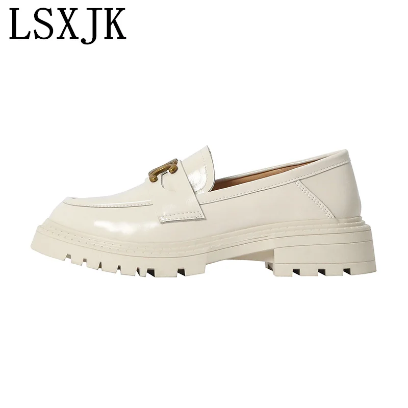 

LSXJK 2022 Spring Autumn Women's Shoes Loafers Leather British Style Leather Shoes Slip-On Thick Heel Retro Single Shoes Women