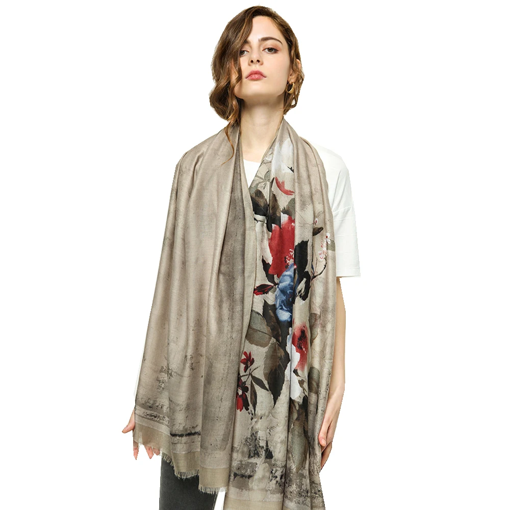 

CHENKIO Lightweight Scarves Fashion Flowers Print Women Cotton Wrap Scarf Woman Scarves for Neck Scarf Women Luxury Neck Scarf