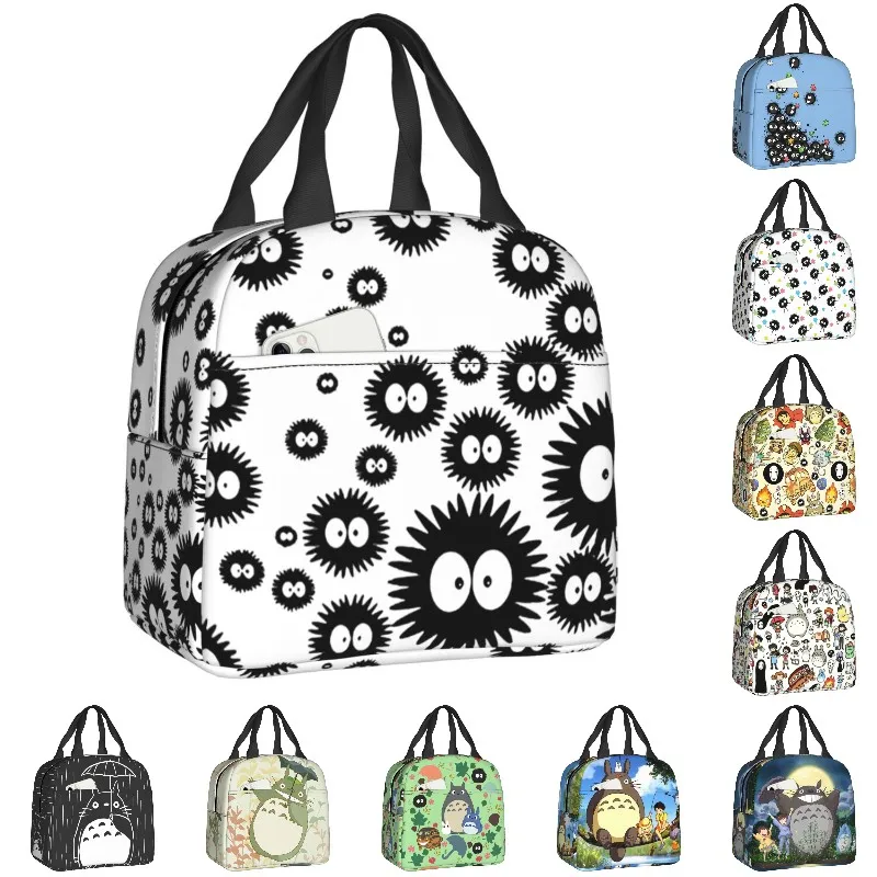

Studio Ghibli Totoro Soot Sprites Lunch Bag Women Cooler Thermal Insulated Spirited Away Anime Lunch Box for Children School