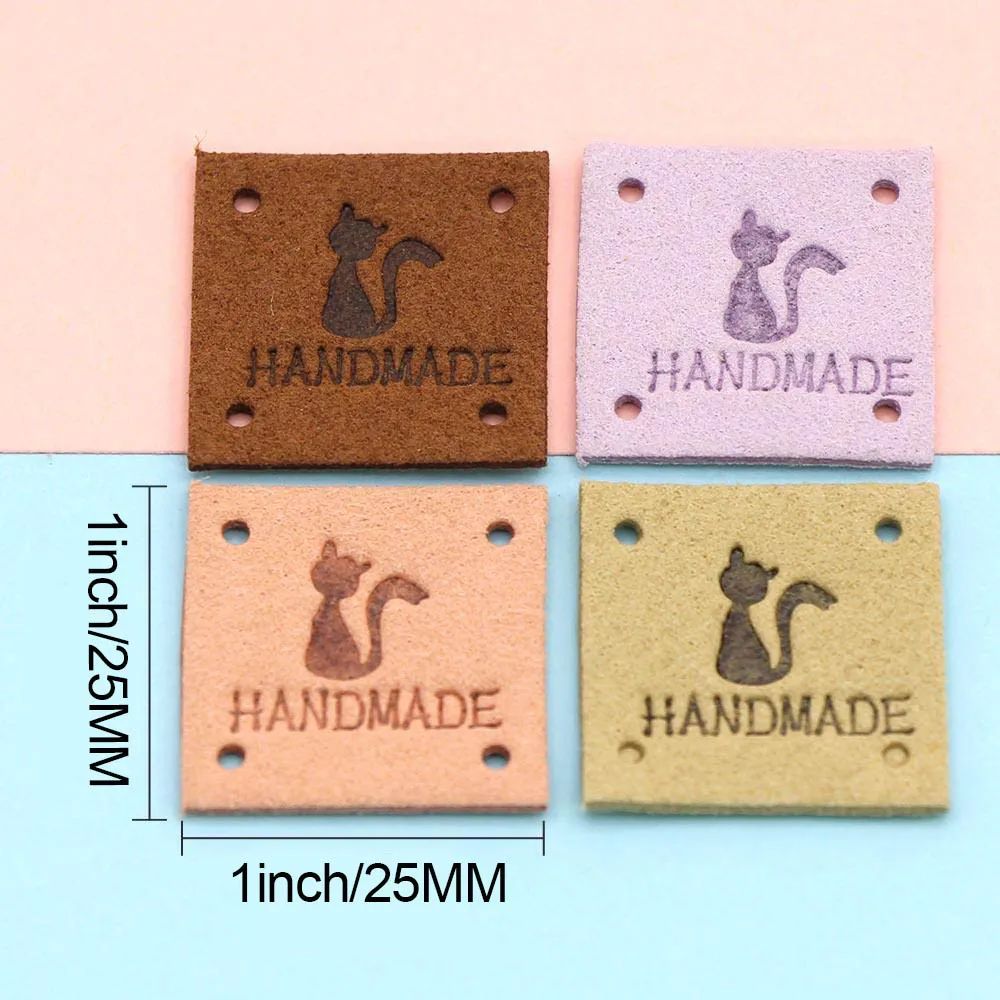 Квадратные кожаные этикетки в виде кота 20 шт. ярлыки ручной работы для шляп