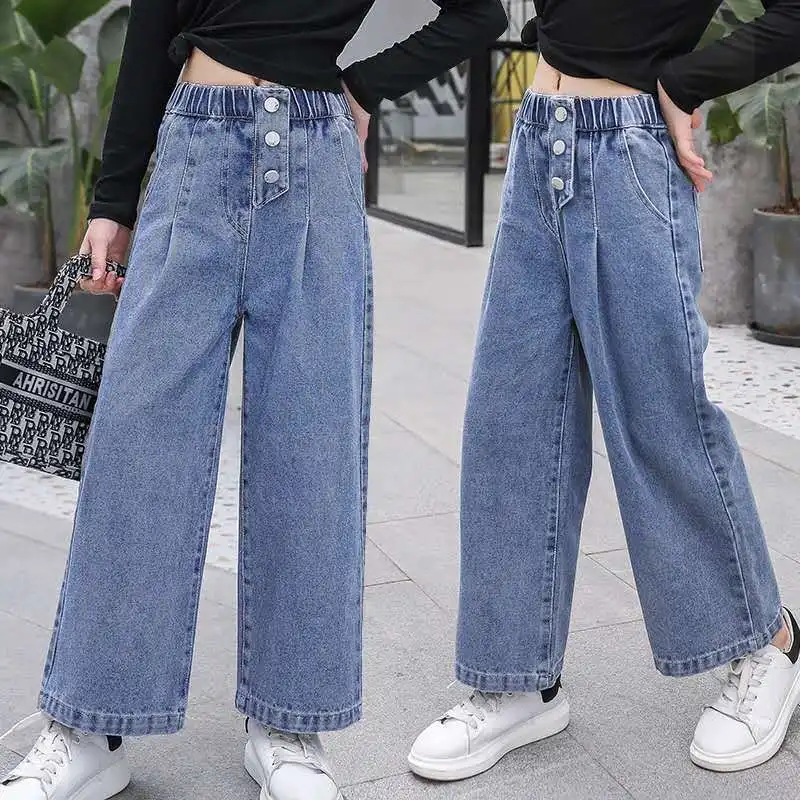 

Girls Jeans Spring and Autumn New Style Trousers Wide-leg Pants Fashion Straight-leg Pants Big Kids Loose Pants