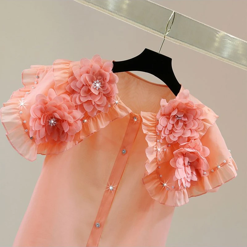 Neploe Элегантный топ с цветочными заклепками 2024 Y2K Summer Femme Винтажные футболки