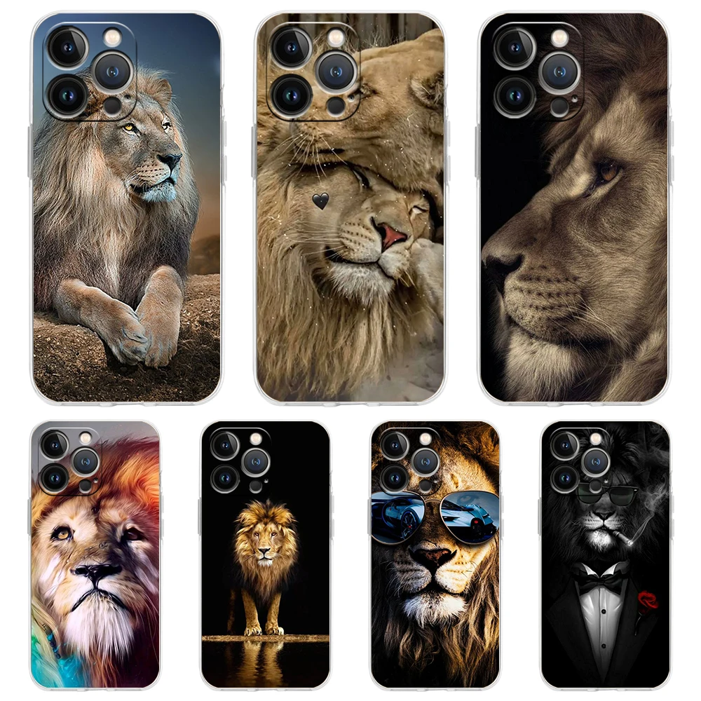 

Lion Animal Transparent Bag Phone Case Cover for iPhone 14 13 12 11 Pro Max X XS Max 14 7 8 Plus Shockproof Soft Shell Funda Bag