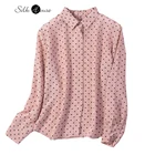 Женская модная одежда Весна 2022, новая рубашка из шелка тутового шелкопряда, с длинным рукавом и воротником с разрезом, универсальный волнистый Топ