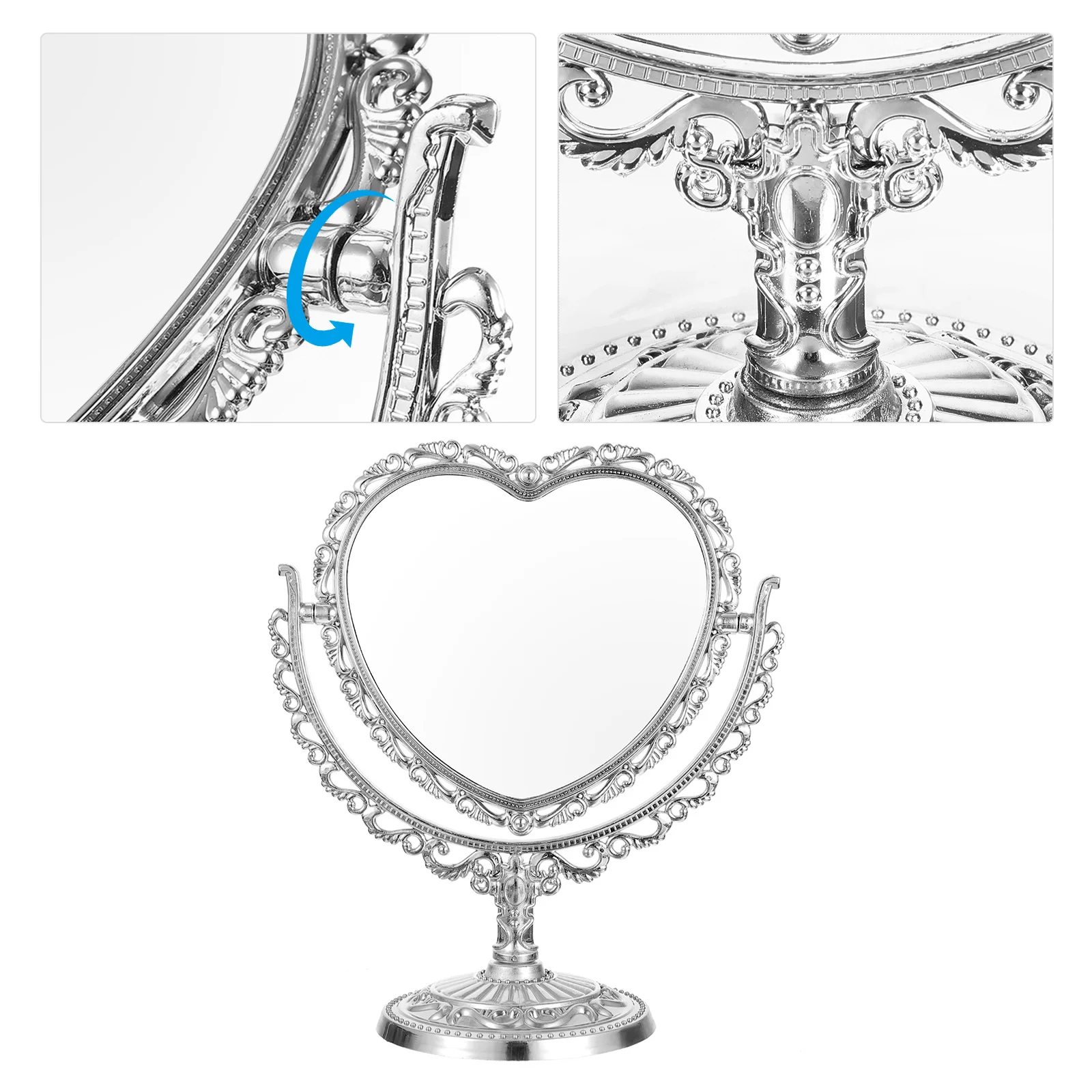 

Mirror Makeup Heart Vanity Tabletop Double Beauty Vintage Desk Sided Shaped Desktop Stand Table Retro Shape Magnifying Women