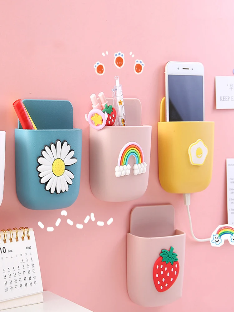 

Wall-Mounted Cartoon Pen Holder Storage Cute Box Remote Control Mobile Phone Plug PP Holder Stand Rack Home Toiletries Organizer