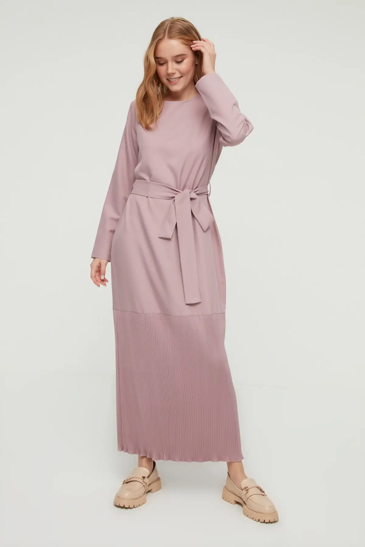 

Pink Bicycle Neck Pilise and Girdle Detail Woven Dress TCTSS22EB0150