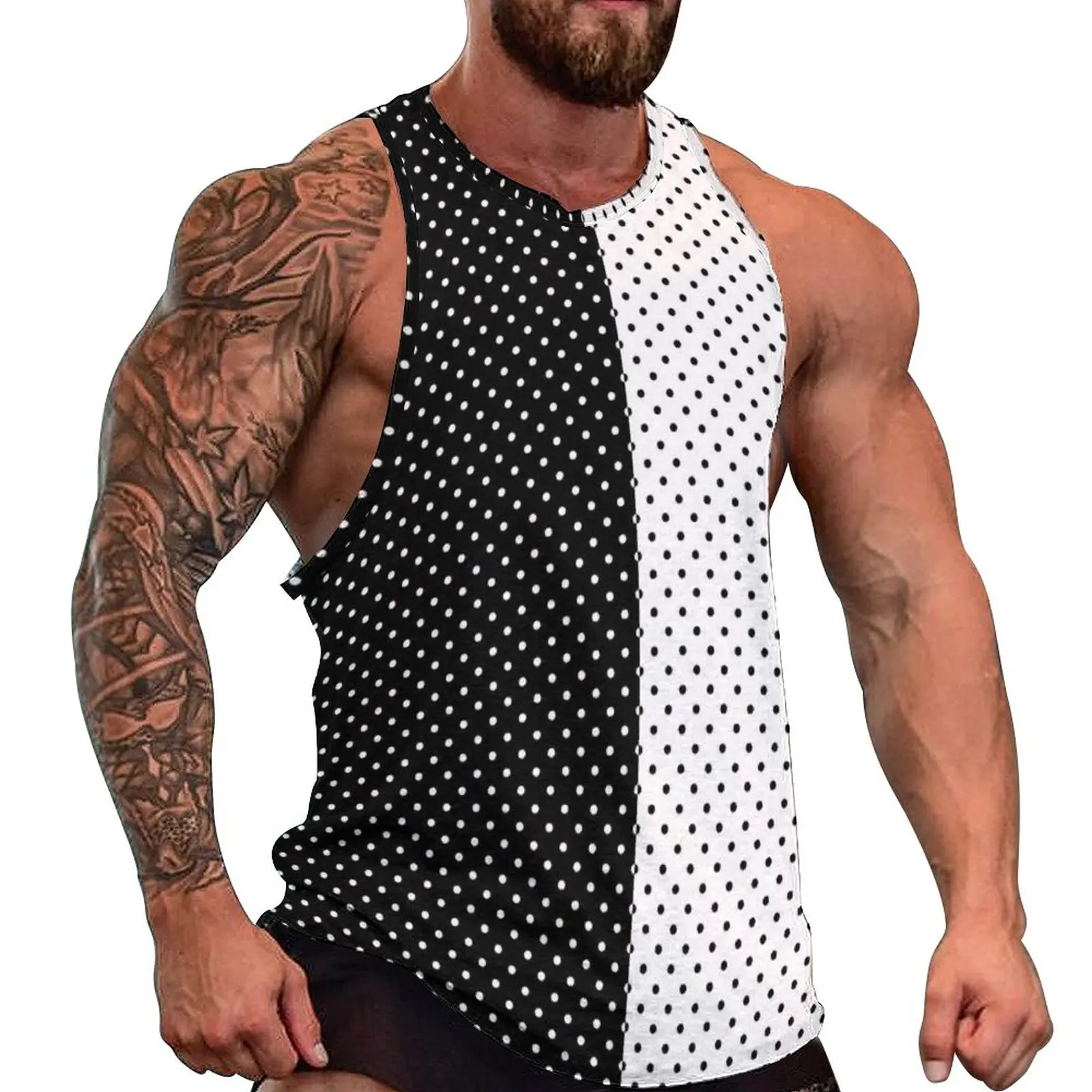 

Polka Dot Black And White Tank Top Men 2 Tone Vintage Pattern Bodybuilding Oversized Tops Summer Fashion Custom Sleeveless Vests