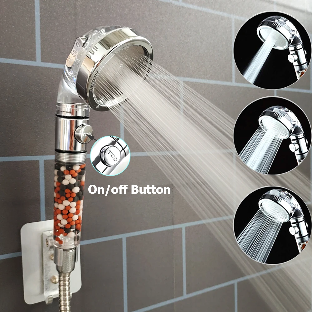 

Ванная комната 3 режима регулировки высокого давления ионный минеральный анион кнопка включения/выключения ручной для экономии воды душев...