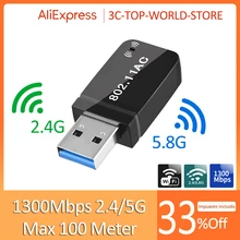 Dual Band 1300Mbps Usb 3.0 Wireless Network Card Ethernet Wi-Fi Dongle Antenna AP 2.4/5.8Ghz Wifi Adapter for Windows 11 10 8 7