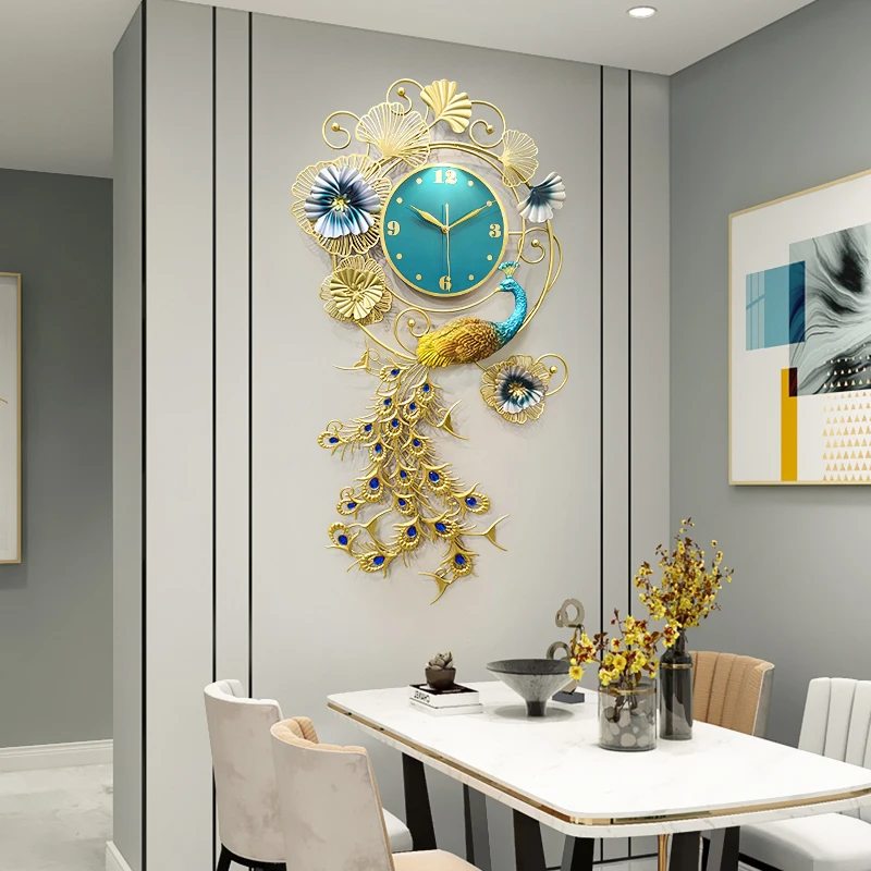 

Luxury Large Wall Clock Modern Design Art Silent Creative Peacock Wall Clock Decoration Living Room Reloj De Pared Home Decor 50