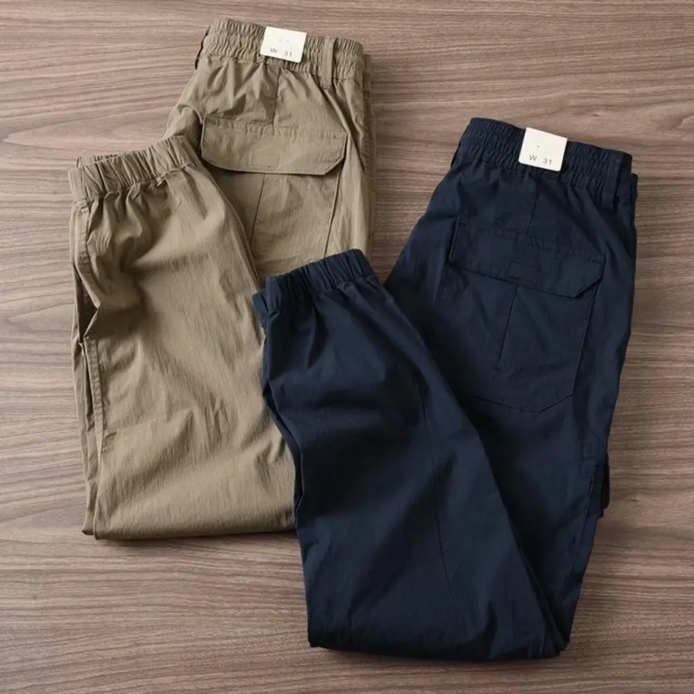 

Colorfast Multi Pockets Men Cargo Pants Drawstring Flap Pockets Elastic Waist Ankle-banded Jogger Trousers Daily Clothes