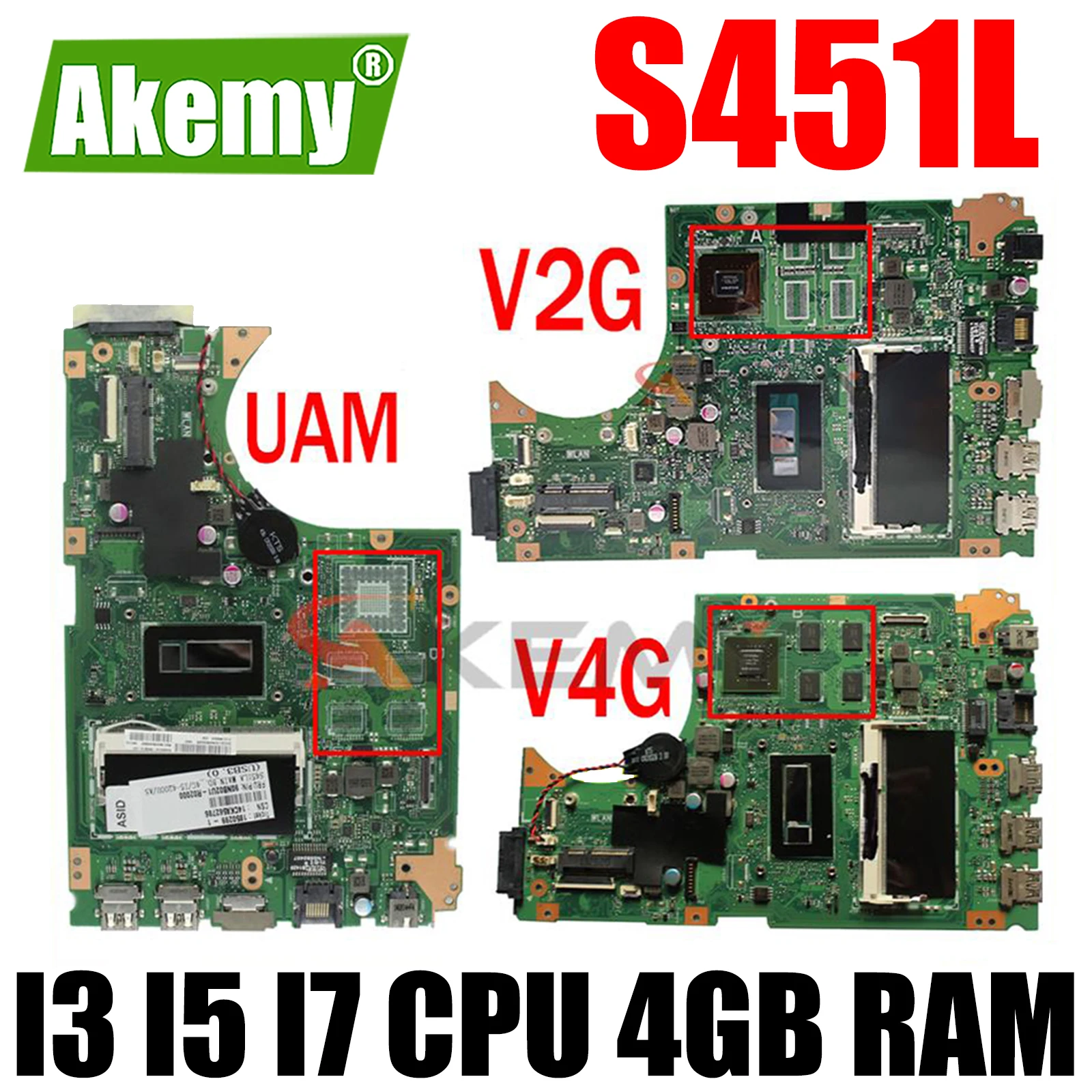 

S451L Original Mainboard V2G V4G GPU I3 I5 I7 CPU 4GB RAM for ASUS S451 V451 V451L S451LN S451LB S451LA Laptop Motherboard