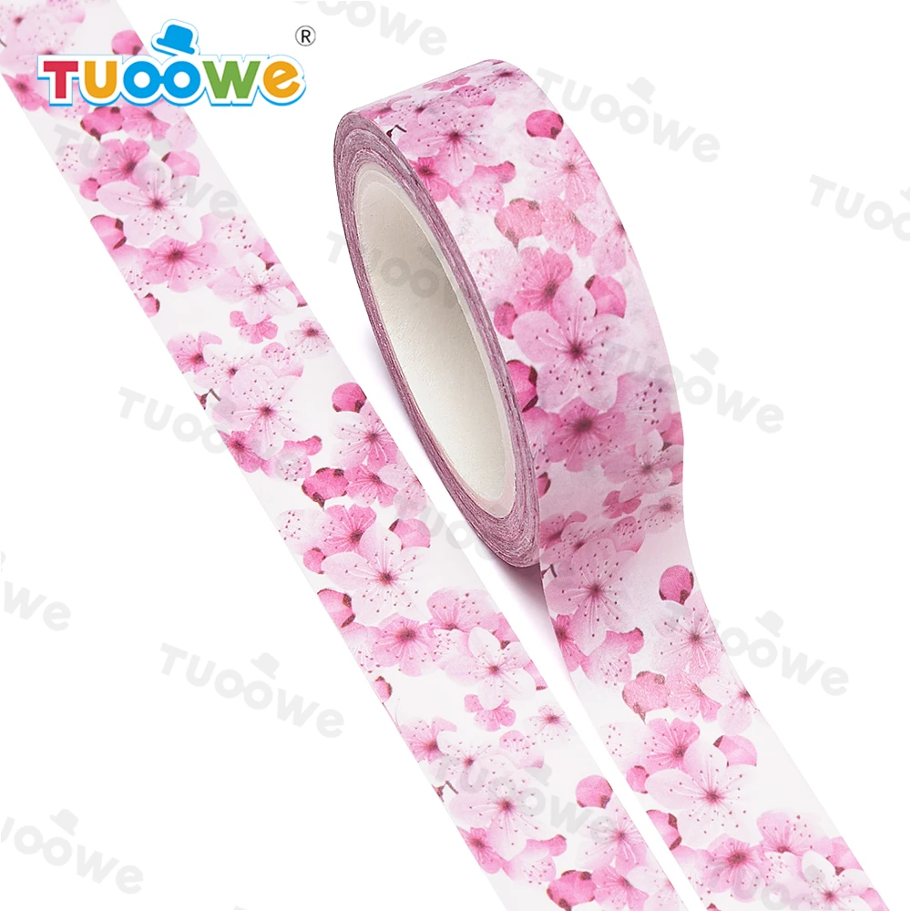 

2022 NEW 1PC 15mm x 10m Pink Cherry Sakura Print Scrapbook Paper Masking Adhesive Washi Tape washi tape set designer mask