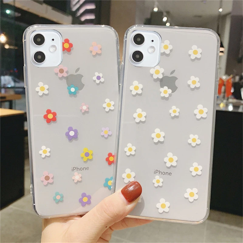 

Cartoon Little Flowers Daisy Phone Case For iPhone 11 Pro Max 12 13 Mini XR XS Max 7 8 Plus Clear Shockproof Soft Silicone Cover