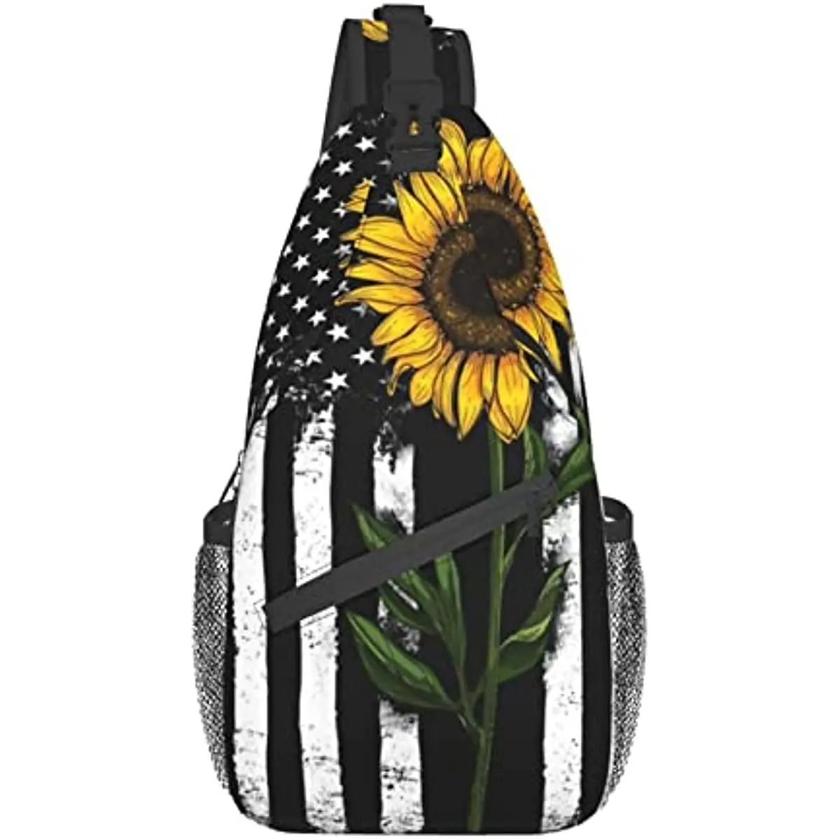 

Sunflower and American Flag Crossbody Sling Backpack Shoulder Chest Sling Bag Travel Hiking Chest Bag Daypack for Women Men
