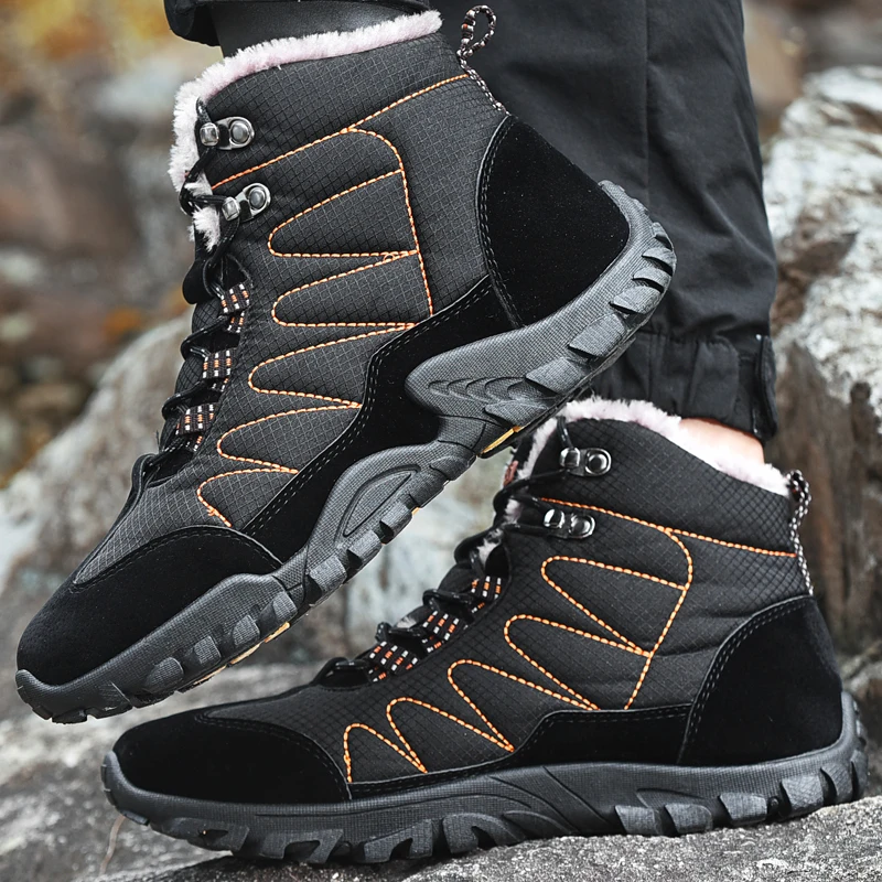 Men's Autumn Winter Hiking Shoes Warm Walking Boots for Men Ankle Snow Boots Outdoors Plush Sneakers