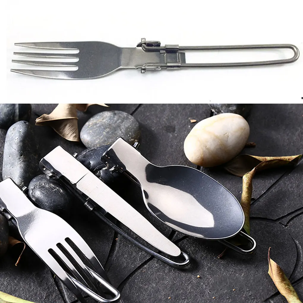 

3pcs Stainless Steel Cutlery Set Folding Spoon Fork Cutter Dinnerware For Outdoor Camping Picnic Home Kitchen Camping Tableware