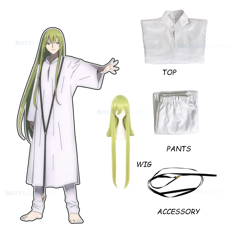 

Аниме Fate Grand Order Enkidu кимоно Косплей Костюм белый халат зеленый парик Хэллоуин Набор для вечеринки странный поддельный шепот рассвета