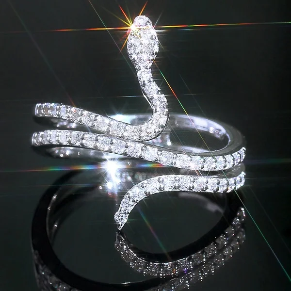 

KYTRD Delysia King Trendy Stainless Steel Jewelry Gift Zircon Shining Exaggerated Snake Nightclub Ring for Women