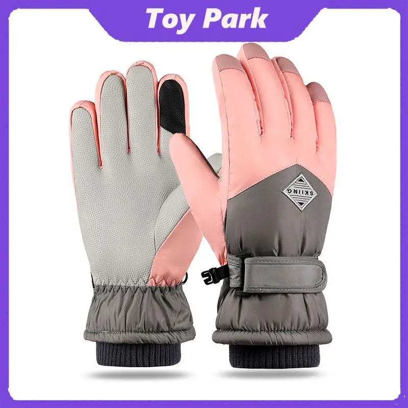 

Перчатки из полиэстера и плюша, ветрозащитные противоскользящие зимние термоперчатки для лыж, зимние велосипедные перчатки из искусственной кожи, теплые перчатки для верховой езды на ладони