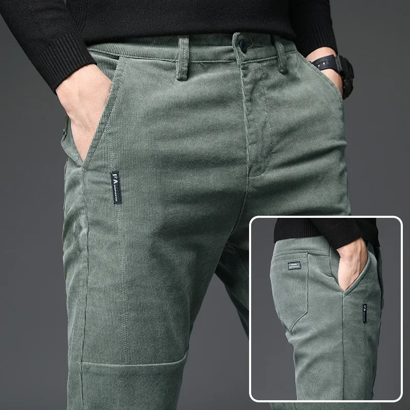 

Men Trousers Military Green Pants 2022 Out Door Corduroy Slim Casual Trousers Male Black Office Work Pants Big Size