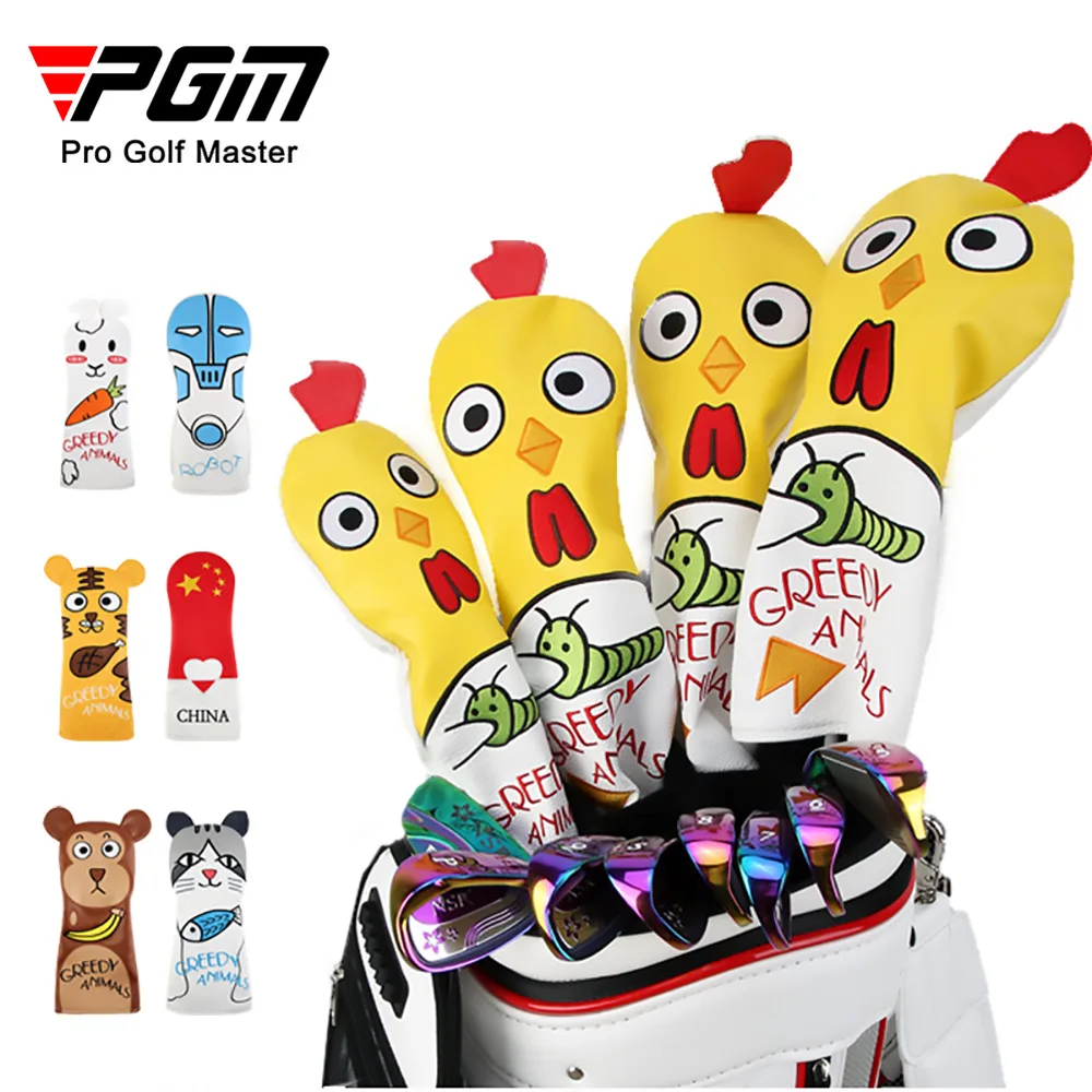 PGM Golf Clubs Head Cover 1/3/5/UT Irons Protector Male/Female/Kids Waterproof PU Material Thick Plush Lining Cartoon Rods Cover