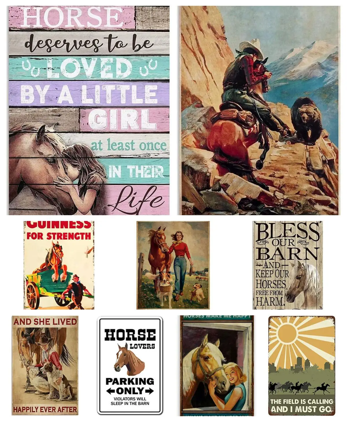 

Cowgirl with Horses Metal Tin Sign,Vintage Style Aluminum Lron Painting for Indoor & Outdoor Home Bar Coffee Kitchen Wall Decor