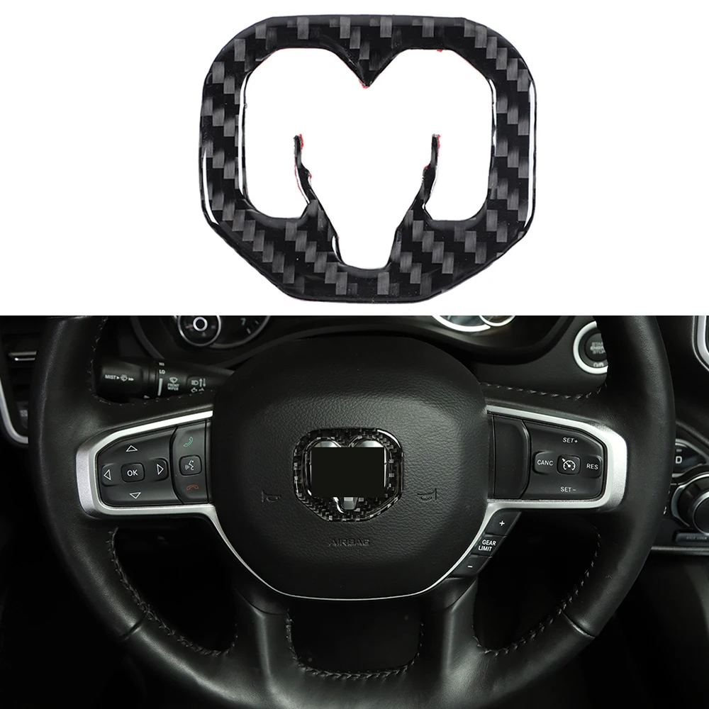 

for Dodge RAM 2018 2019 2020 2021 2022 Car Steering Weel Center Decoration Cover Trim Interior Accessories Soft Carbon Fiber