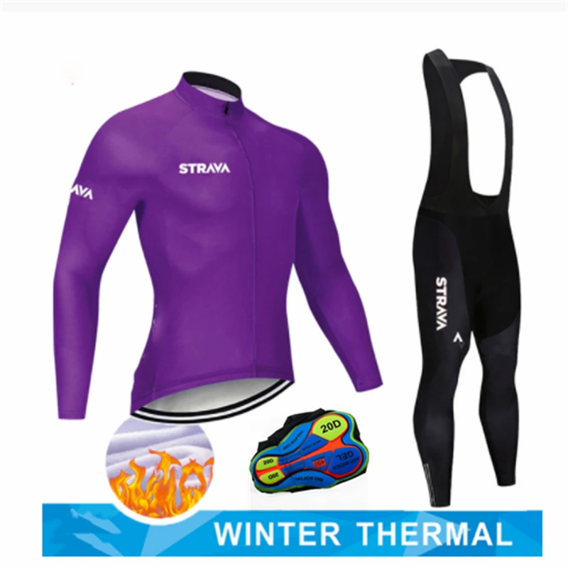 

STRAVA Custom Man Professional Long Sleeve Jersey With Pocket Winter Cycling Thermal Tights Custom Road Ridding Clothing Sets