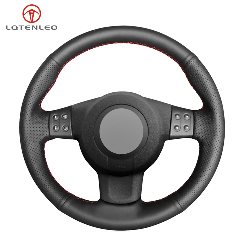 LQTENLEO Black Genuine Leather Hand Sewing Car Steering Wheel Cover for Seat Ibiza 6L leon MK2 leon Sport Altea Toledo 2005-2009