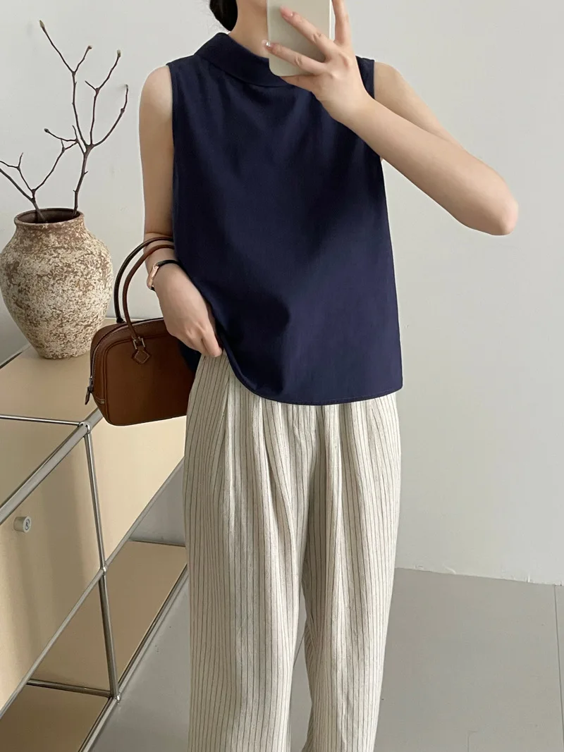 Корейская шикарная блузка с отложным воротником сзади женская однотонная