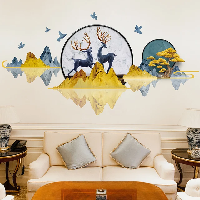 2022 New Chinese Style Landscape Wall Sticker Flower Ginkgo Home Office Decor Art Vinyl Decal Living Room Wallpaper | Дом и сад
