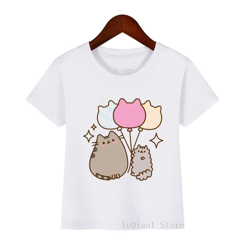

2022Summer Lovely Sleepy Cat Print T-Shirt Cute Baby Girl T-Shirt White Short Sleeve T Shirt Top Boys Tee Kids Children Clothes