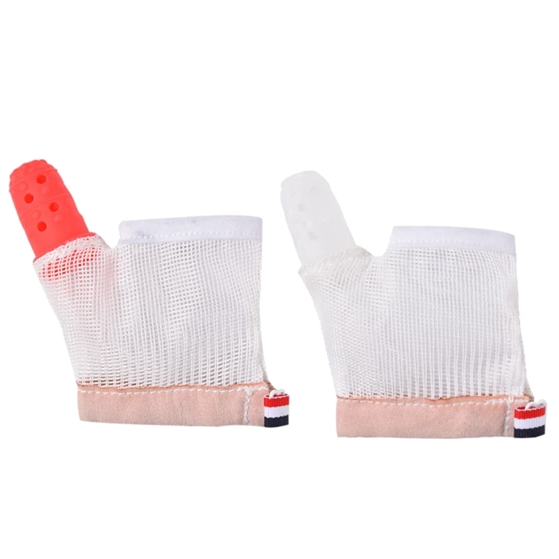 

Silicone Teething Glove Baby Thumb Sucking Stop Gloves Breathable Mesh Mitten QX2D