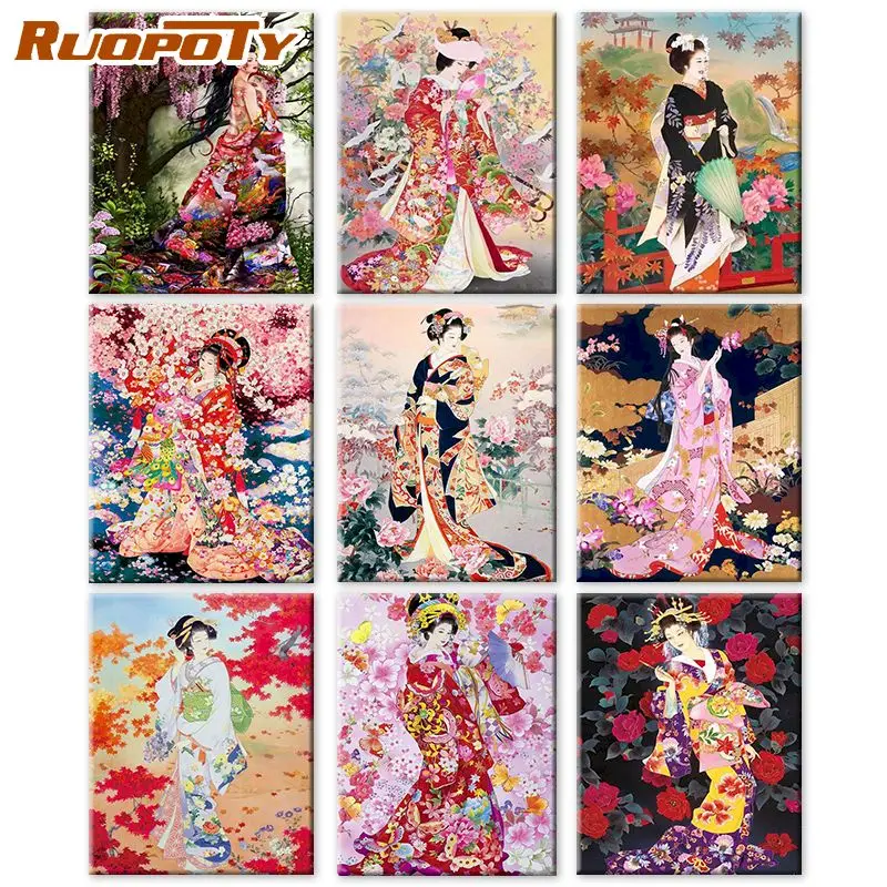 

RUOPOTY Paint By Numbers Beauty Hand Painted Paintings Art Gift DIY Pictures By Number Kimono Kits Drawing On Canvas Home Decor