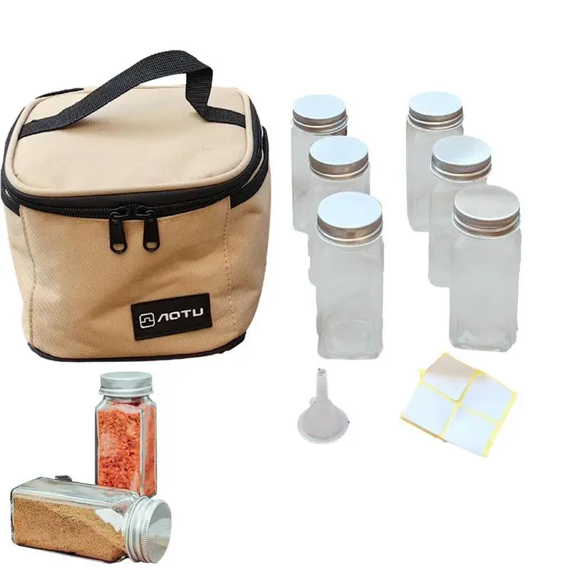 

Контейнер для хранения посуды для кемпинга на открытом воздухе, бутылки для приправ, банки с сумкой для переноски для барбекю, портативный п...