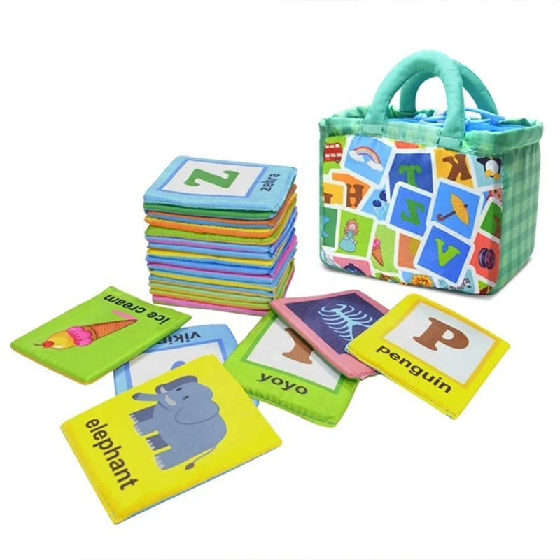 

26Pcs Soft Alphabet Cards with Cloth Bag for Kids Infant Educational Early Learning Alphabet Toys Birthday Gift