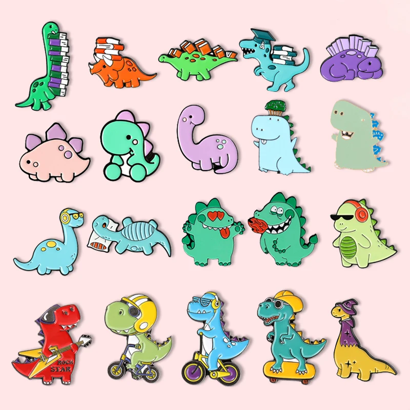

Creative Cartoon Animal Dinosaur Enamel Pin Personalized Dinosaur Adventure Playing Guitar Cycling Badge Childs Jewelry Gift