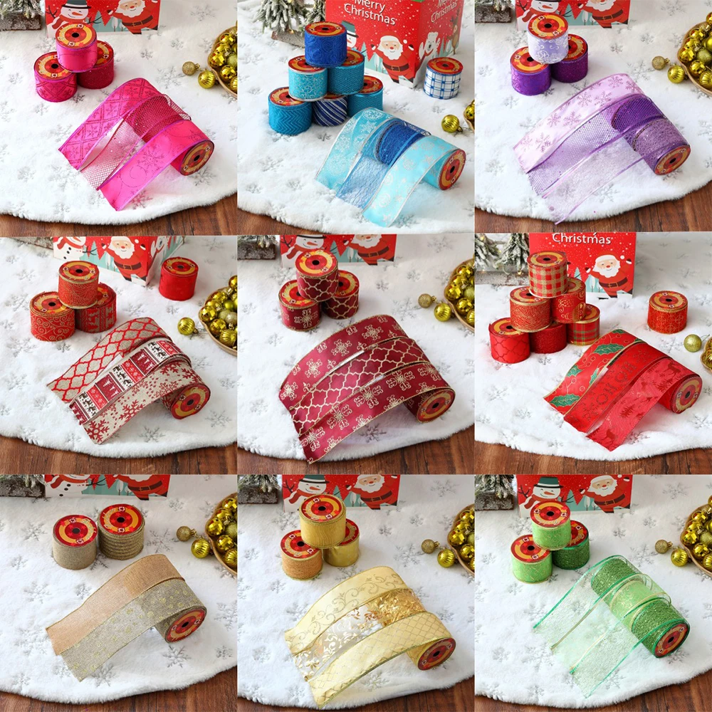 

1Pc 5Yards*6.3CM Christmas Ribbon Printed Christmas Decorations Christmas Tree Ornament Props Gift Packing DIY Bow-knot Supplies