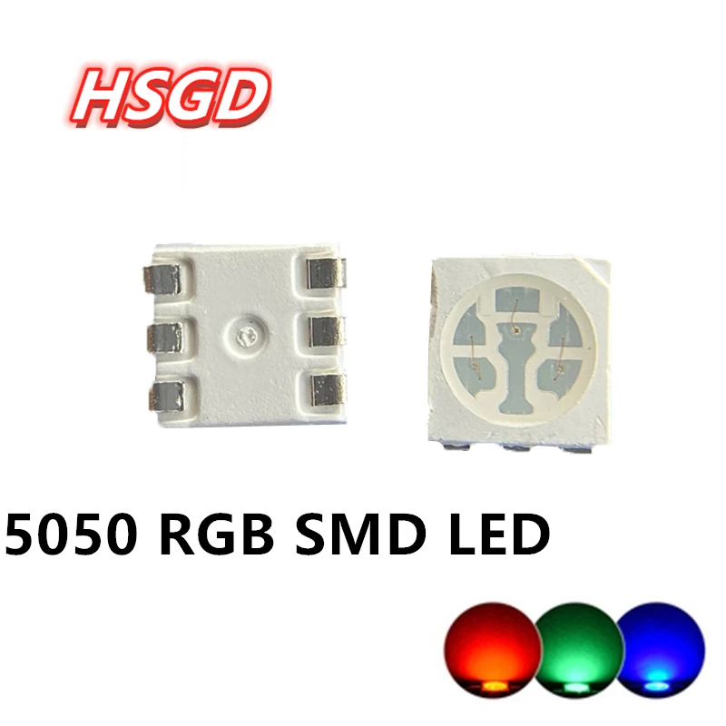 100 шт. 5050 RGB SMD/SMT СВЕТОДИОДНАЯ лампа супер ярсветильник с 3 чипами высокое качество