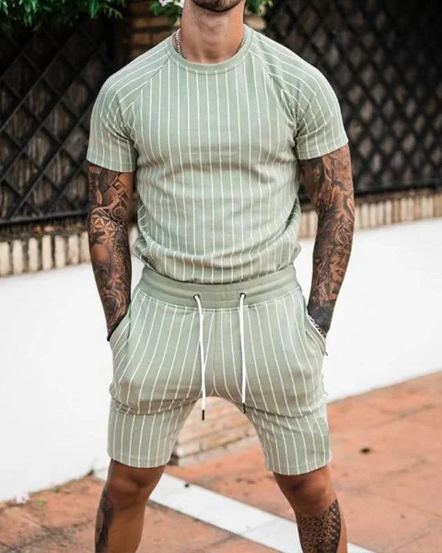 Men's Summer T-shirt Sportswear 2-piece Plaid Casual Suit T-shirt Shorts 3D Printed Oversized Street Fashion Clothing Oversized