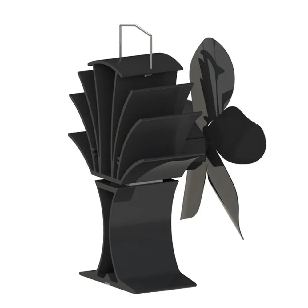 

Accessories Stove Fan Aluminum Alloy Simple Log Wood Burner Workshop Black Heat Powered Home Fireplace Winter Efficient 5 Blades
