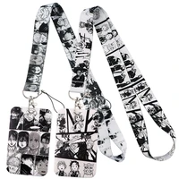 japanese anime black and white manga style lanyard keys chain id credit card cover pass mobile phone charm neck straps gift
