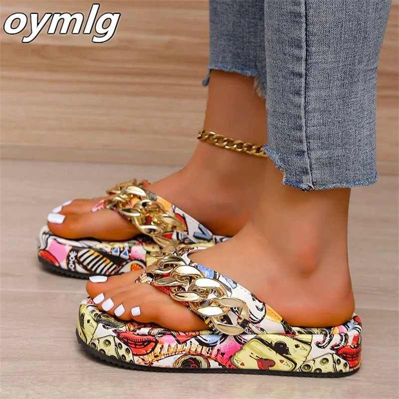 2022 summer new large size thick bottom flip-flops metal chain fashion beach  sandals women woman slippers flip flops women - купить по выгодной цене |  AliExpress