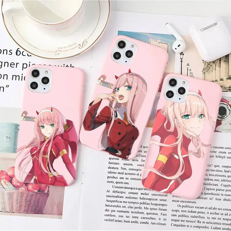 

Zero Two Darling in the FranXX anime Phone Case Candy Color for iPhone 6 7 8 11 12 13 s mini pro X XS XR MAX Plus