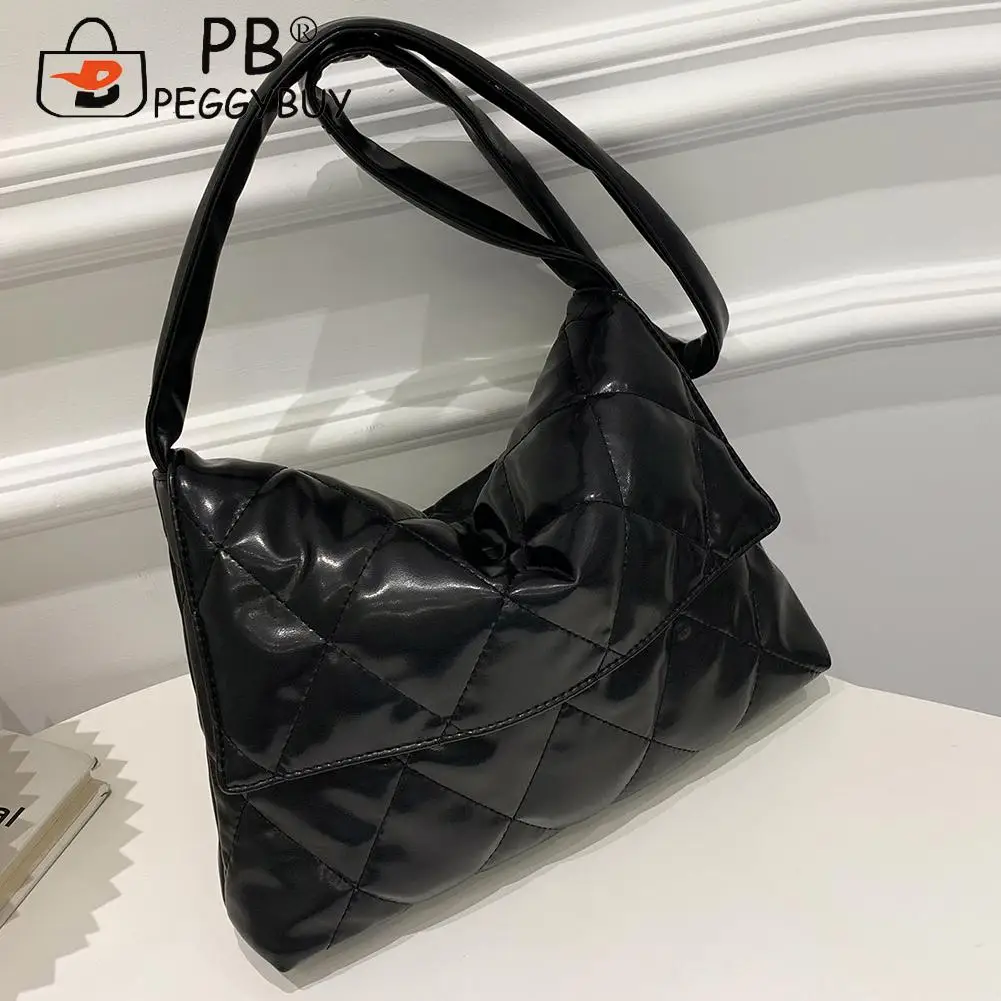 

Fashion Women Diamond Lattice Pattern Shoulder Crossbody Bag Stylish Solid Color Soft PU Leather Embroidery Thread Satchel