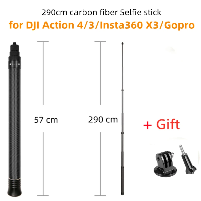 

3m Super Long Carbon Fiber Invisible Selfie Stick for Insta360 X3/for DJI Action 4/3 /Gopro12/11Camera Universal Selfie Stick